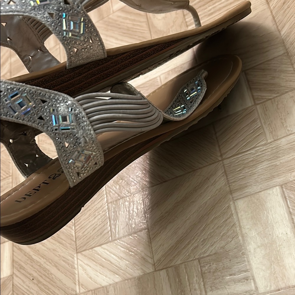 Tan Silver Thong Sandals - Picture 8 of 8